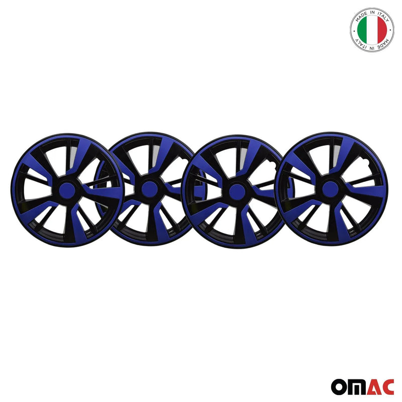 Twintone Hub Caps Wheel Cover 16" Black Matt & Dark Blue Insert Full Set 4 pcs.