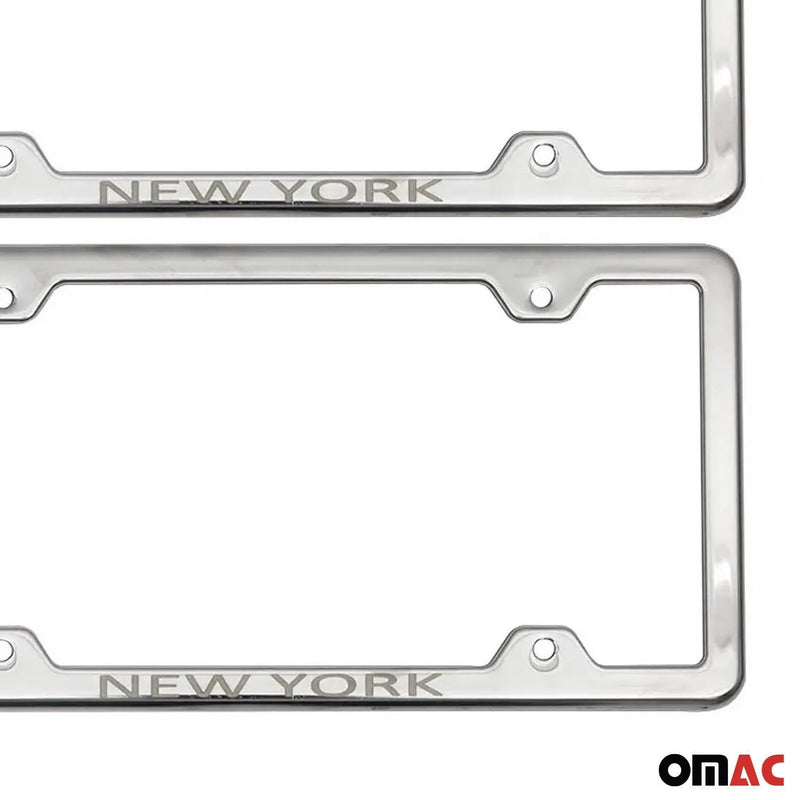 NEW YORK Print License Plate Frame Chrome Stainless Steel 2 Pcs.