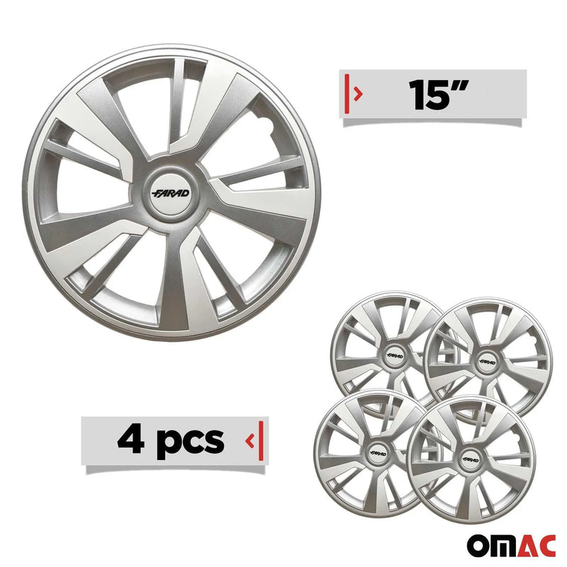 Twintone Hub Caps Wheel Cover 15" Grey & White Insert Full Set 4 pcs.