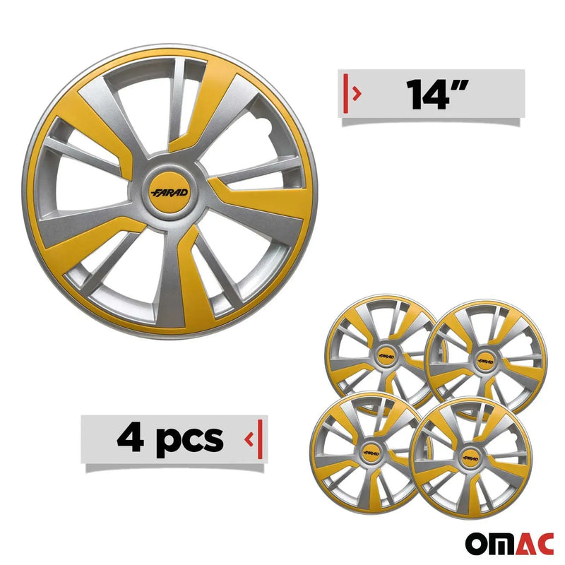 Twintone Hub Caps Wheel Cover 14" Grey & Yellow Insert Full Set 4 pcs.