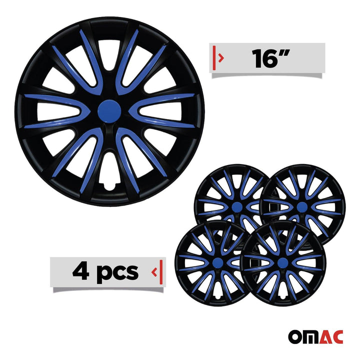 16" Wheel Covers Hubcaps for Hyundai Black Matt Dark Blue Matte - OMAC USA