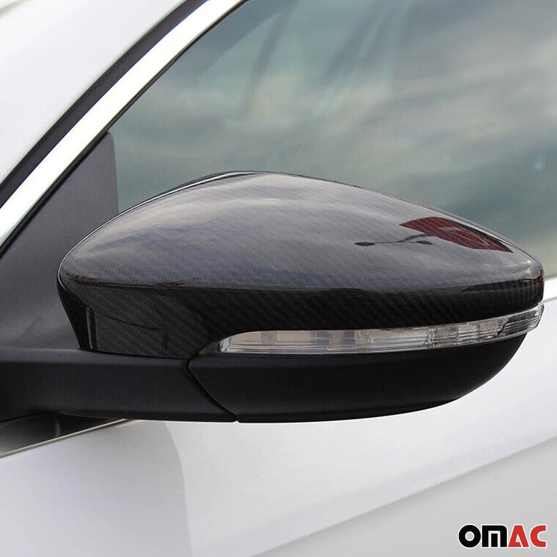 Side Mirror Cover Caps Fits VW Beetle 2012-2019 Carbon Fiber Black 2 Pcs - OMAC USA