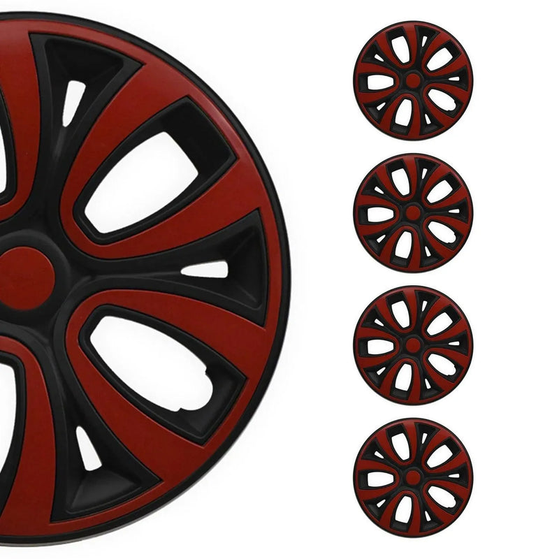 Hubcaps 14" Inch Wheel Rim Cover Glossy Black with Red Insert 4pcs Set - OMAC USA