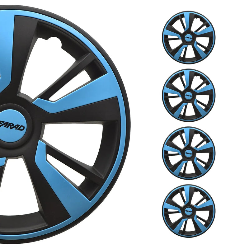 Twintone Hub Caps Wheel Cover 14" Black Matt & Blue Insert Full Set 4 pcs.