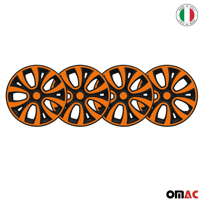 15" Set of 4x Wheel Covers Matt Black Orange Snap On Hub Caps fit R15 Steel Rim