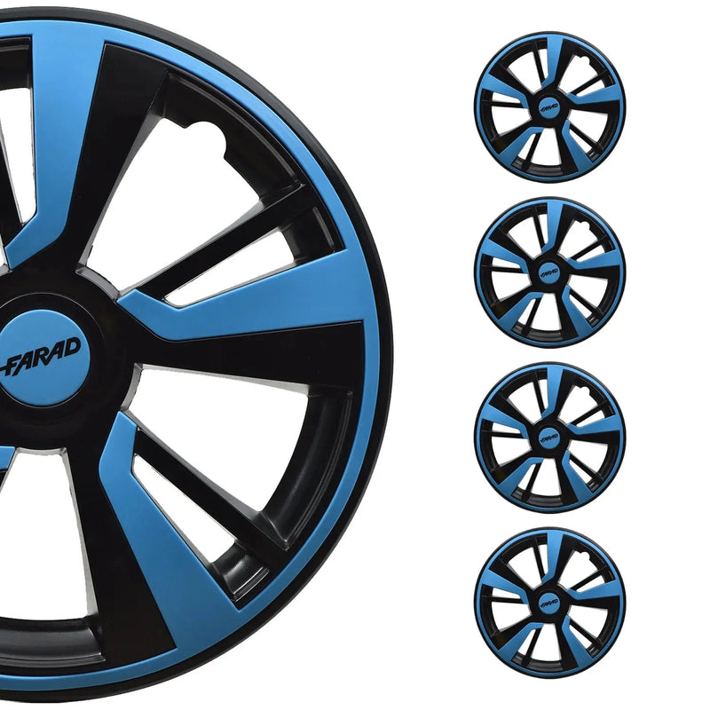 Twintone Hub Caps Wheel Cover 14" Black & Blue Insert Full Set 4 pcs.