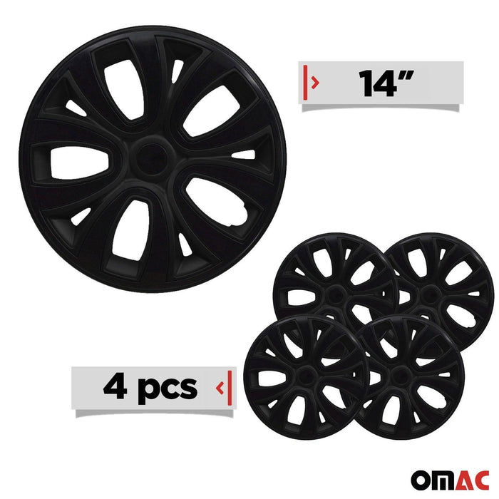 14" Hubcaps Wheel Rim Cover Glossy Black with Black Insert 4pcs Set