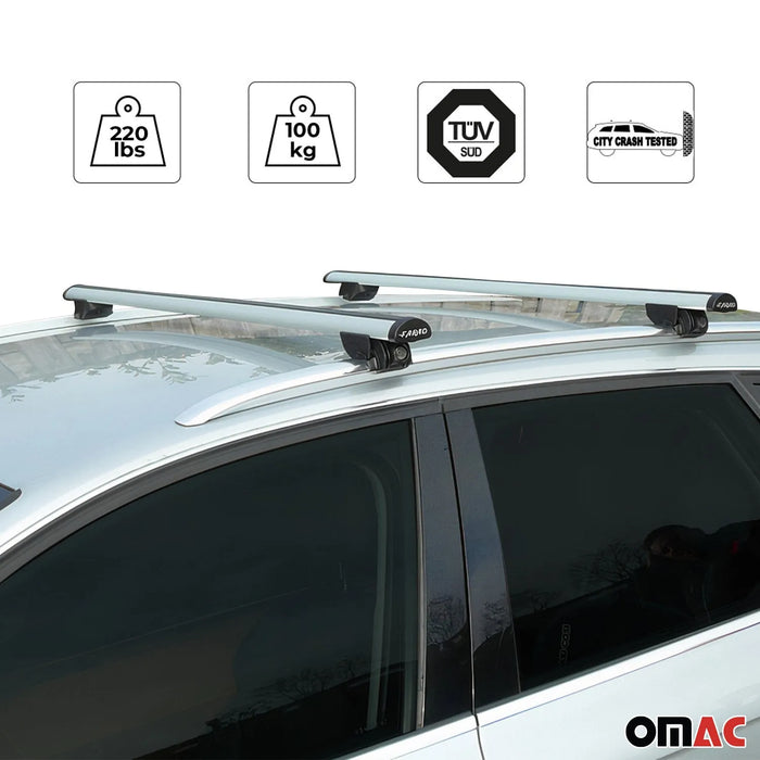 Roof Rack Cross Bars Carrier Rails Silver 2 Pcs Lockable Aluminium