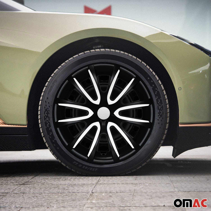 14" Inch Hubcaps Wheel Rim Cover Matt Black with White Insert 4pcs Set - OMAC USA