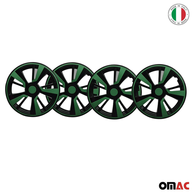 Twintone Hub Caps Wheel Cover 15" Black Matt & Green Insert Full Set 4 pcs.