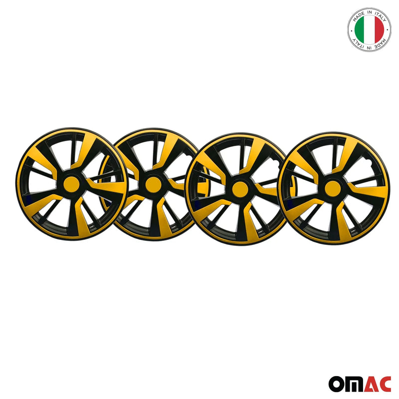 Twintone Hub Caps Wheel Cover 15" Black Matt & Yellow Insert Full Set 4 pcs.