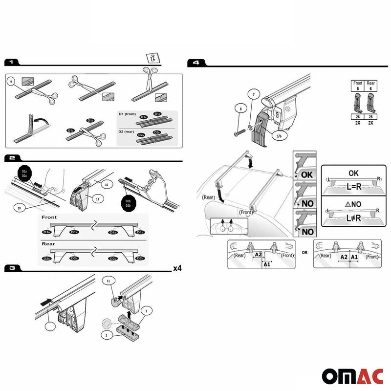 2015-2023 Jeep Renegade Roof Rack Cross Bars Black