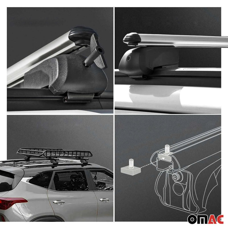 Roof Rack Flush Rail Cross Bars Carrier Anti-Theft Lockable 54" 2 Pcs Silver