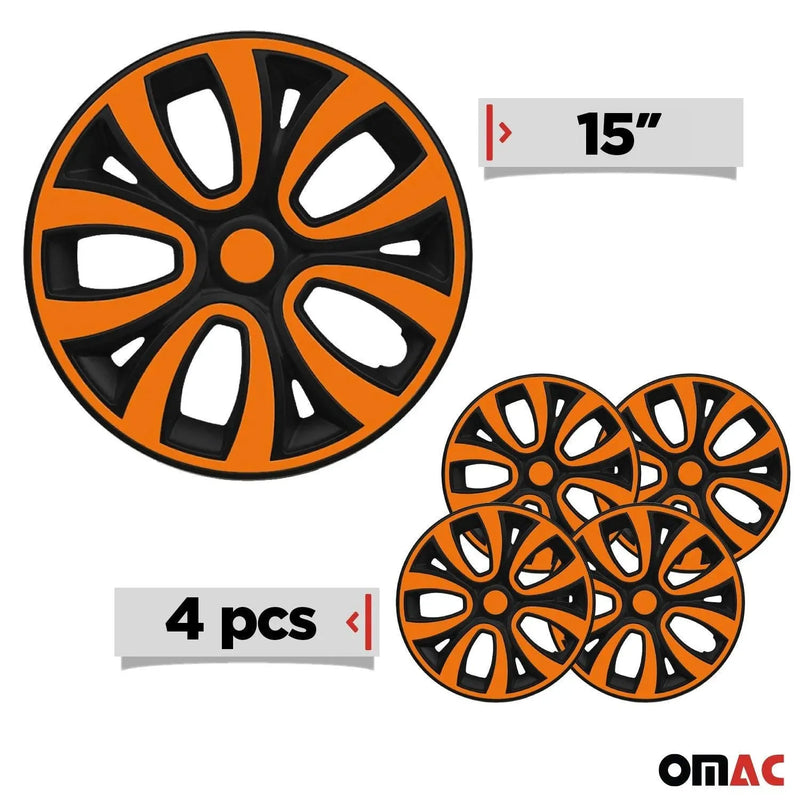 15" Wheel Covers Hubcaps R15 for Toyota Black Matt Orange Matte - OMAC USA