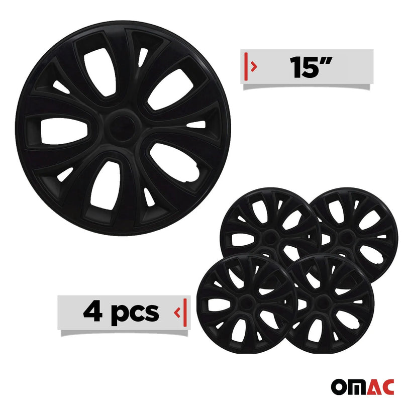 ColorFlex Hub Caps Wheel Cover 15" Black & Black Full Set 4 pcs.