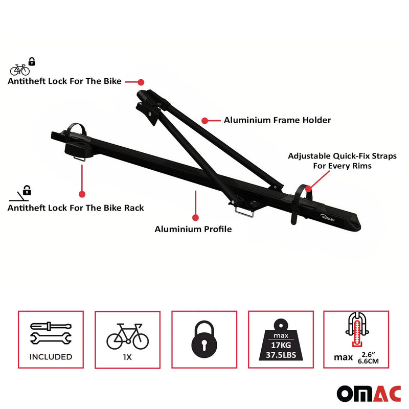 2007-2013 Mitsubishi Outlander Bike Rack Carrier Roof Racks Set Black 3Pcs