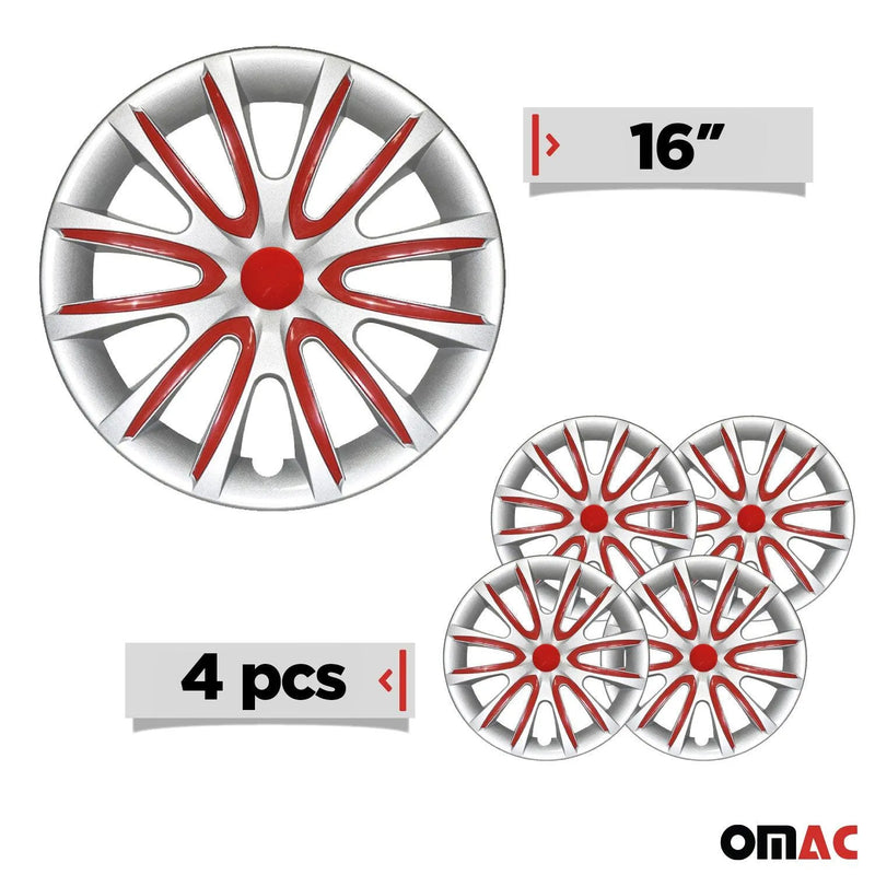 Bicolo Hub Caps Wheel Cover 16" Gray & Red Full Set 4 pcs.