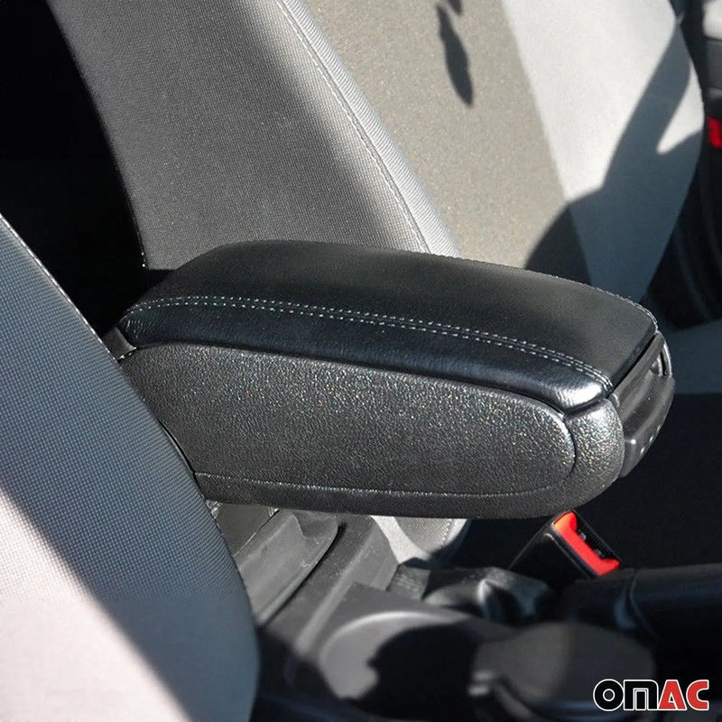 Black Center Console Armrest for Ford Fiesta 2011-2019 Plastic PU Leather 1Pc - OMAC USA