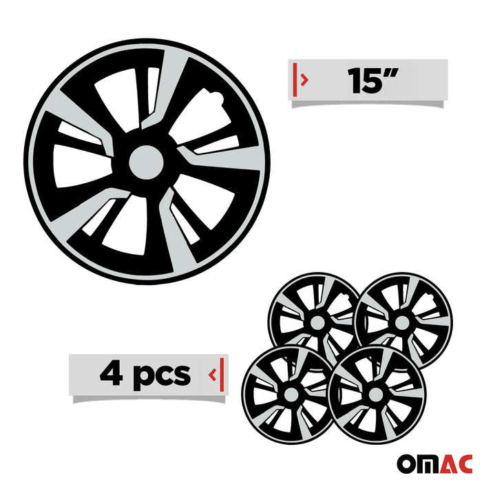 15" Wheel Covers Hubcaps fits Hyundai Light Gray Black Gloss