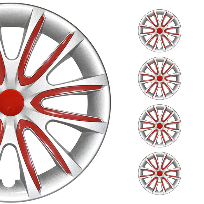 15" Wheel Covers Gray & Red 4 Pcs Set Hub Caps fit R15 Tire Steel Rim