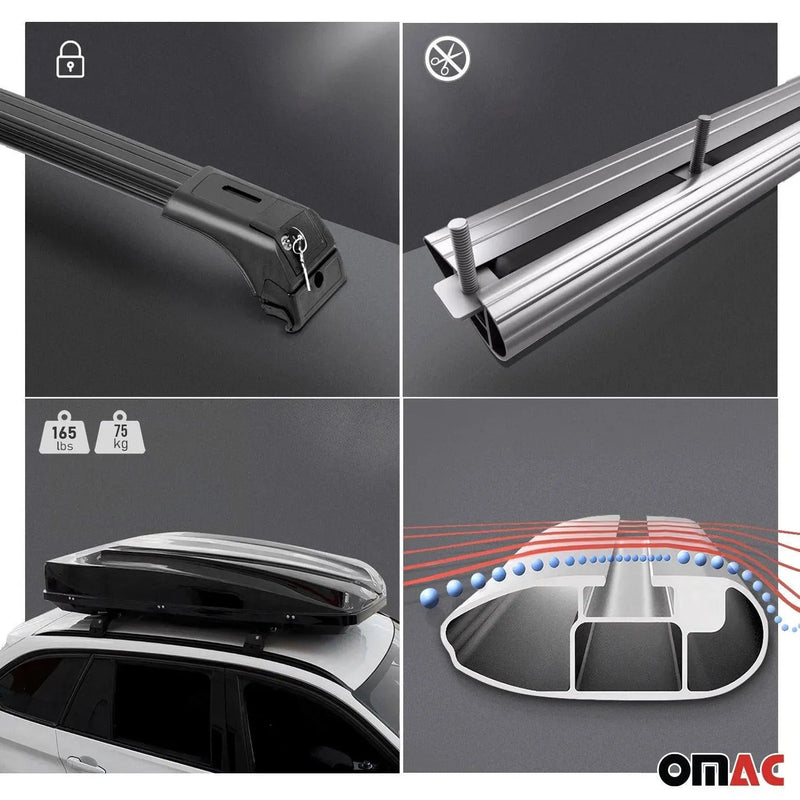 Roof Rack Cross Bars Carrier Aluminium for Hyundai Tucson 2016-2021 Black 2Pcs - OMAC USA