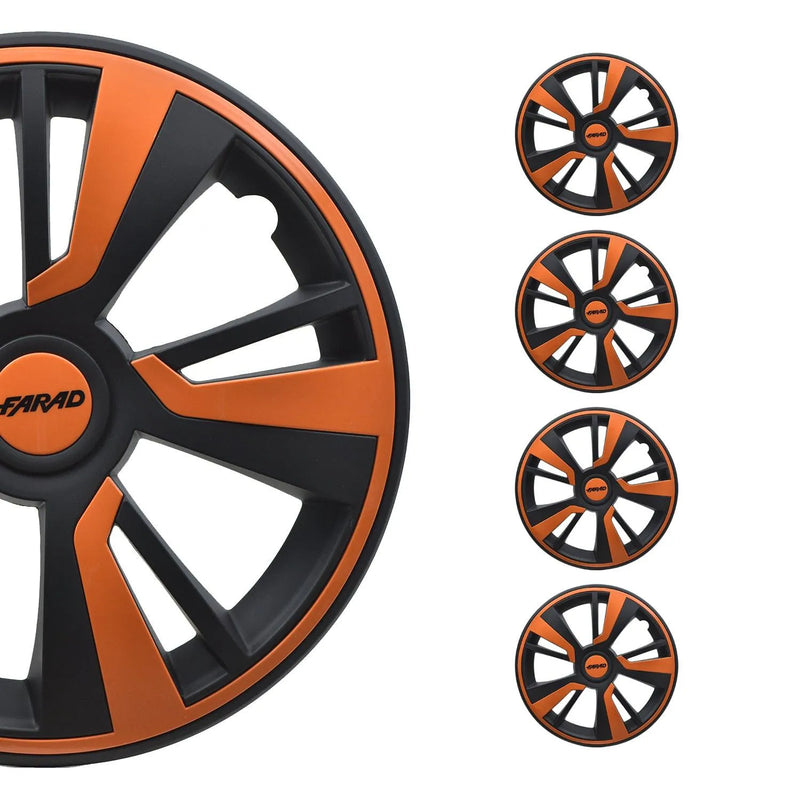 Twintone Hub Caps Wheel Cover 16" Black Matt & Orange Insert Full Set 4 pcs.