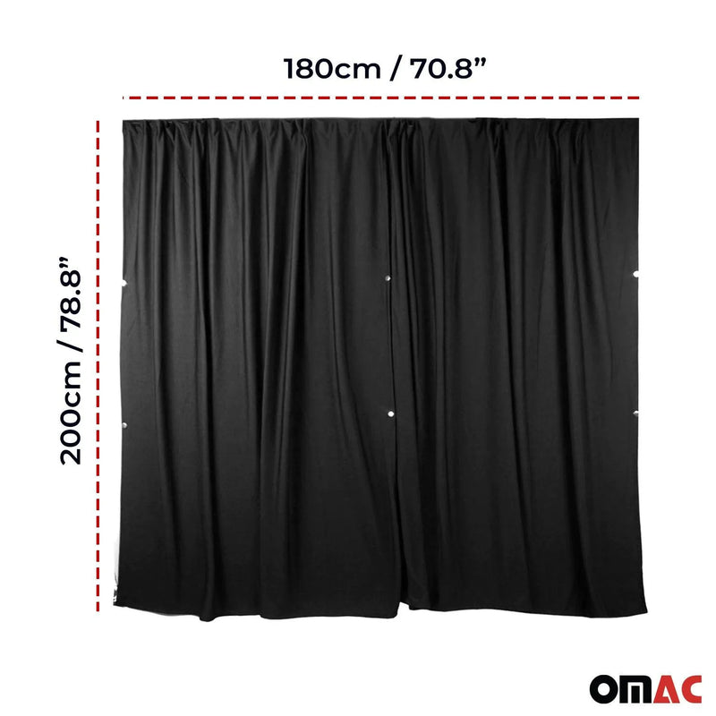 79" x 71" Van Cab Divider Cabin Curtain Campervan Kit Black