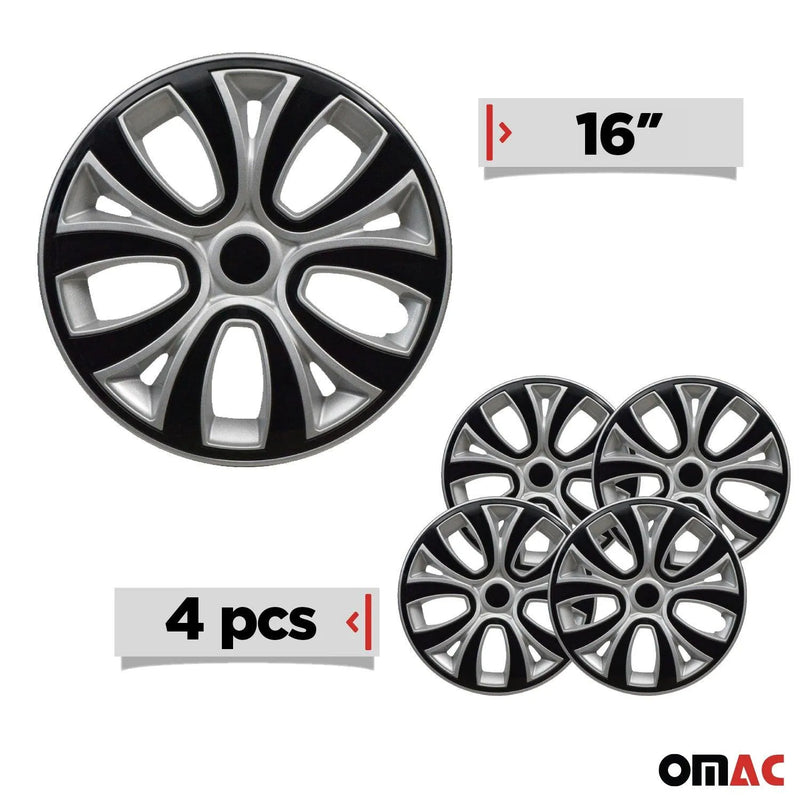 ColorFlex Hub Caps Wheel Cover 16" Gray & Black Full Set 4 pcs.