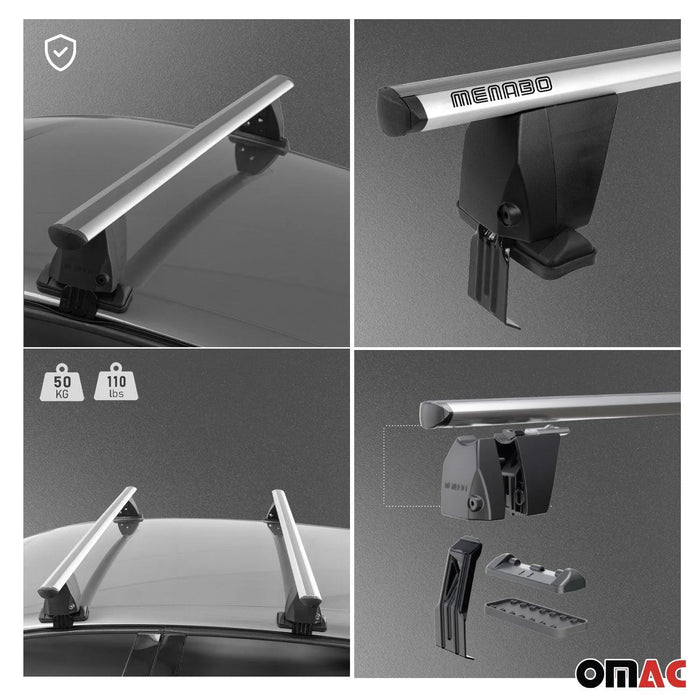 Top Roof Racks Cross Bars fits Fiat 500L Lounge 2014-2020 2Pcs Gray Aluminium