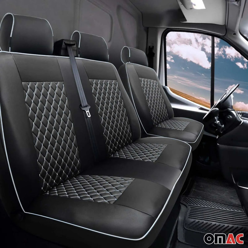 2014-2024 RAM ProMaster Leather Front Car Seat Covers Protector Black White