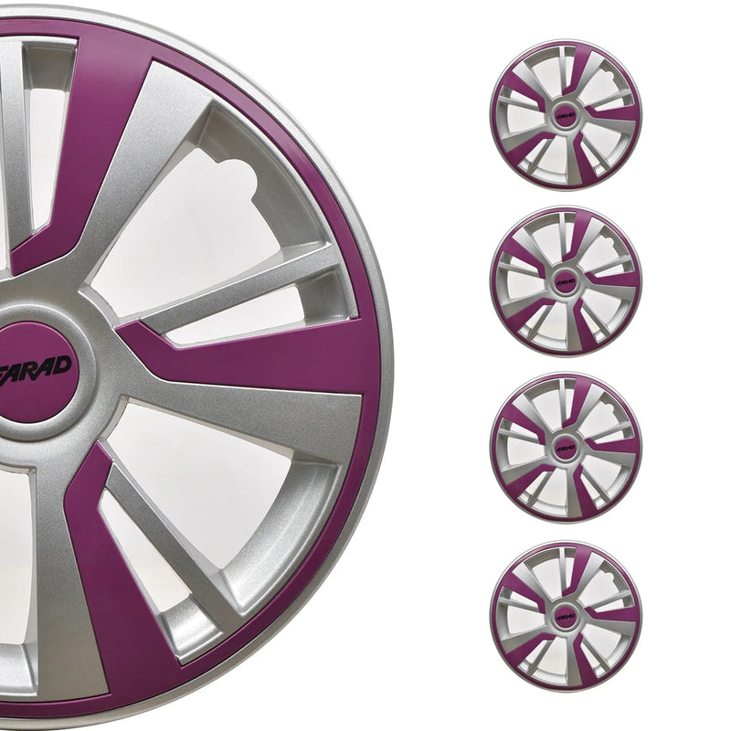 Twintone Hub Caps Wheel Cover 14" Grey & Violet Insert Full Set 4 pcs.