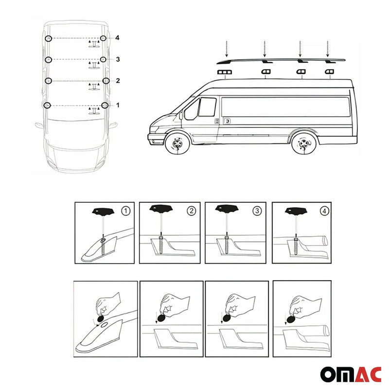 2015-2024 Ford Transit LWB Roof Rack Rails Side Rails Black