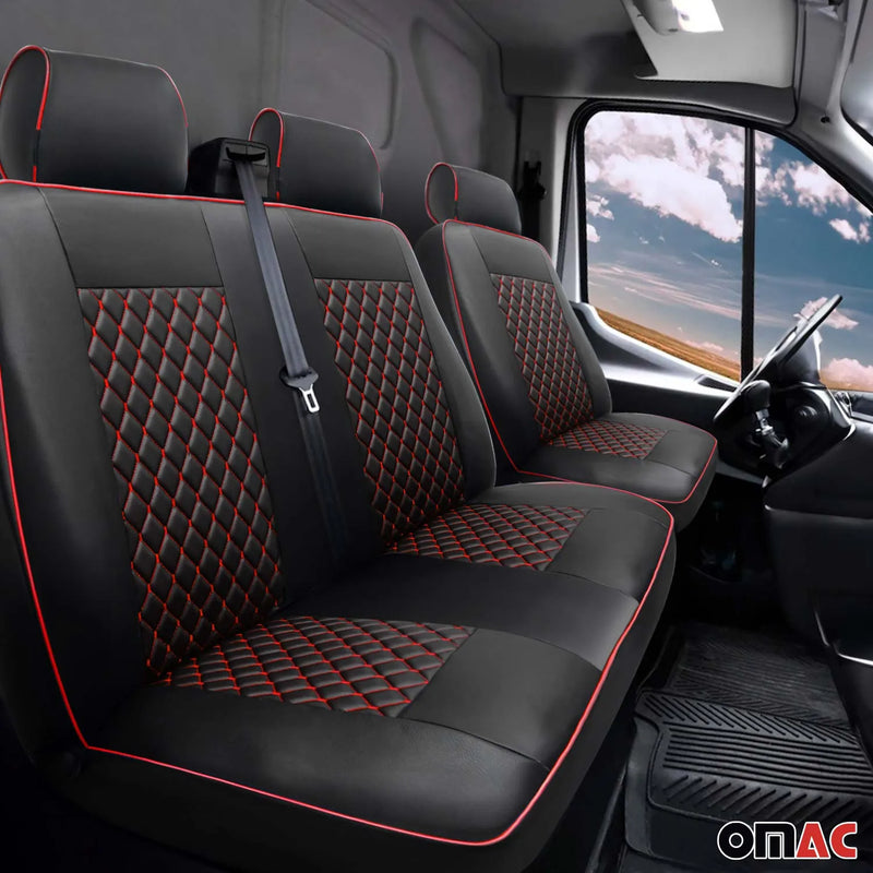 2014-2024 RAM ProMaster Leather Front Car Seat Covers Protector Black Red