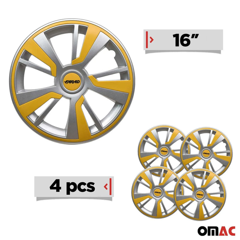 Twintone Hub Caps Wheel Cover 16" Grey & Yellow Insert Full Set 4 pcs.