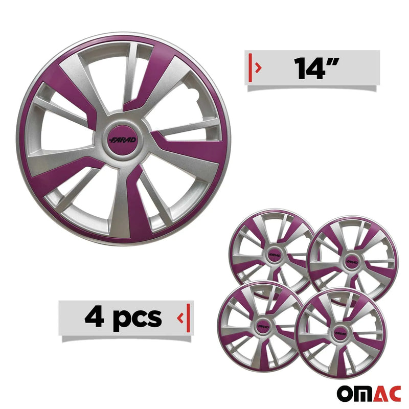 Twintone Hub Caps Wheel Cover 14" Grey & Violet Insert Full Set 4 pcs.