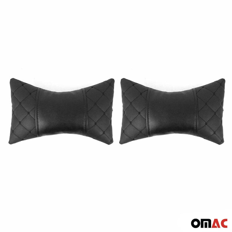 2x Car Seat Neck Pillow Head Shoulder Rest Pad Black PU Leather