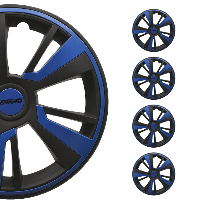 Twintone Hub Caps Wheel Cover 14" Black Matt & Dark Blue Insert Full Set 4 pcs.