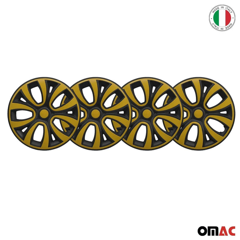 Hubcaps 14" Inch Wheel Rim Cover Matt Black with Yellow Insert 4pcs Set - OMAC USA