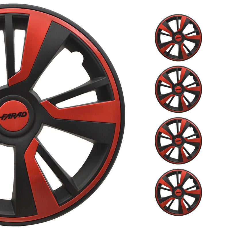 Twintone Hub Caps Wheel Cover 14" Black Matt & Red Insert Full Set 4 pcs.