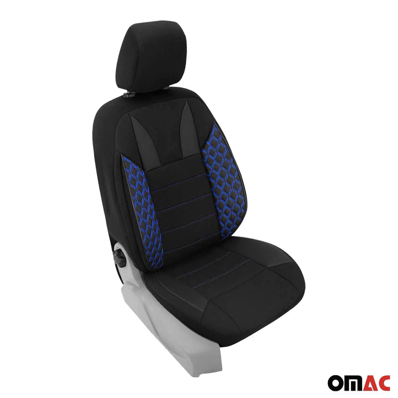 2x Front Car Seat Cover Protection Set PU Fabric Black with Blue Stitches