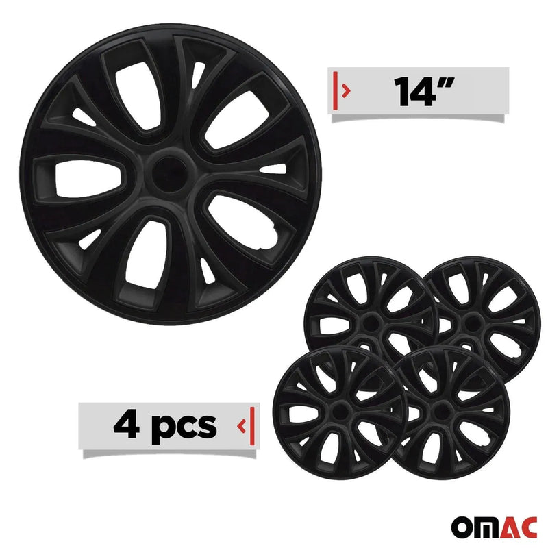 Hubcaps 14" Inch Wheel Rim Cover Matt Black with Black Insert 4pcs Set - OMAC USA