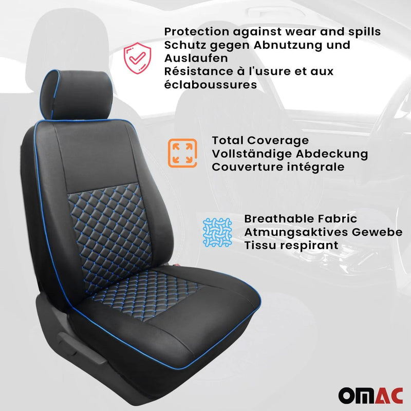 2014-2024 RAM ProMaster Leather Front Car Seat Covers Protector Black Blue