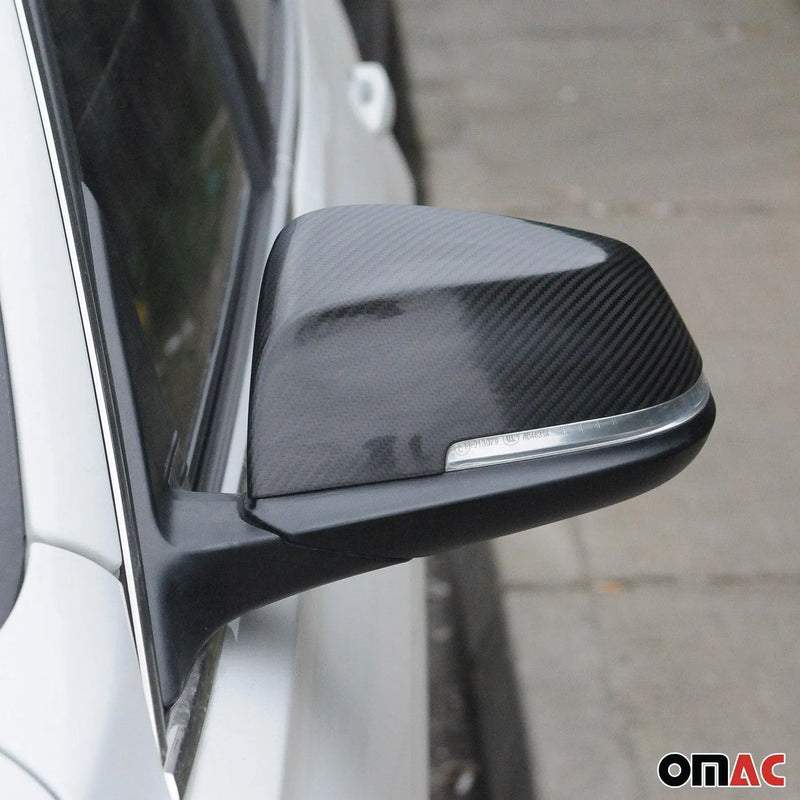 Side Mirror Cover Caps fits BMW X1 E84 2013-2015 Carbon Fiber Black 2Pcs - OMAC USA