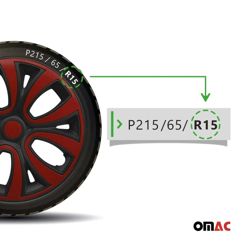 15" Set of 4 Pcs Wheel Covers for Matt Red with Black Hub Caps fit R15 Steel Rim - OMAC USA