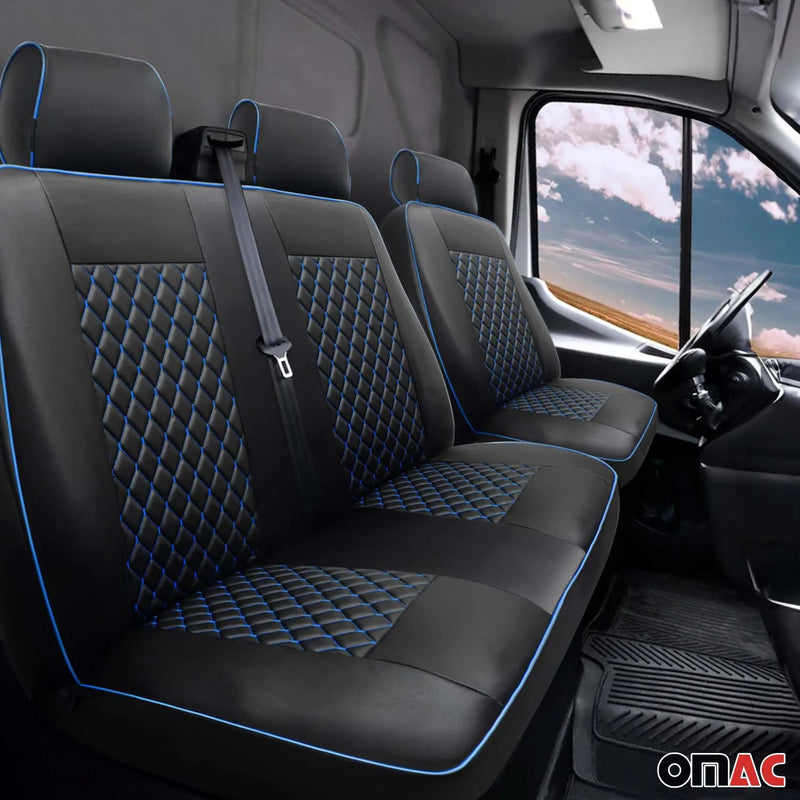 2015-2024 Ford Transit Leather Front Car Seat Covers Protector Black Blue