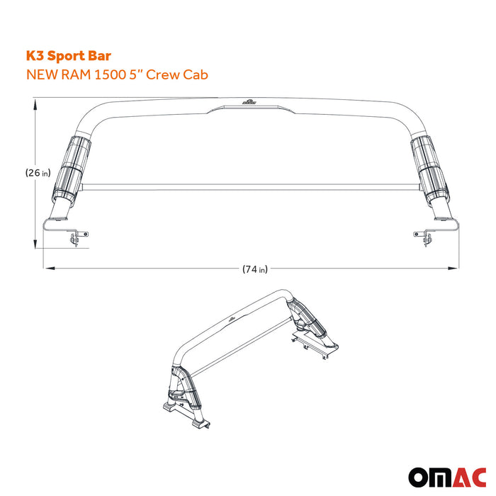 Sports bar for Ram 2500 2011-2023 Roll Bar Sport Rack Head Cargo Bed Black