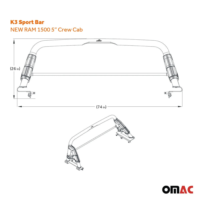 2011-2023 Ram 2500 Sports bar Roll Bar Sport Rack Head Cargo Bed Black