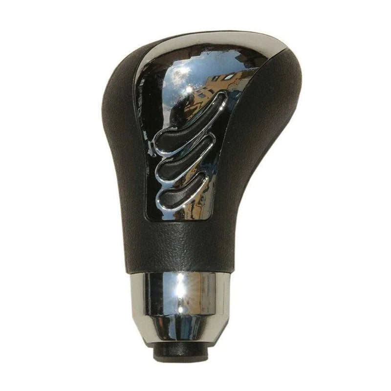 Black PU Leather Chrome Design Gear Shift Handle Shifter Knob