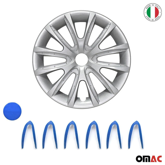 15" Wheel Covers Hubcaps for Audi Gray Dark Blue Gloss - OMAC USA