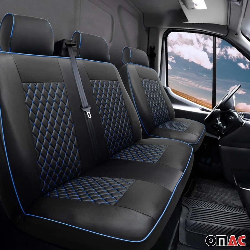 2014-2024 RAM ProMaster Leather Front Car Seat Covers Protector Black Blue